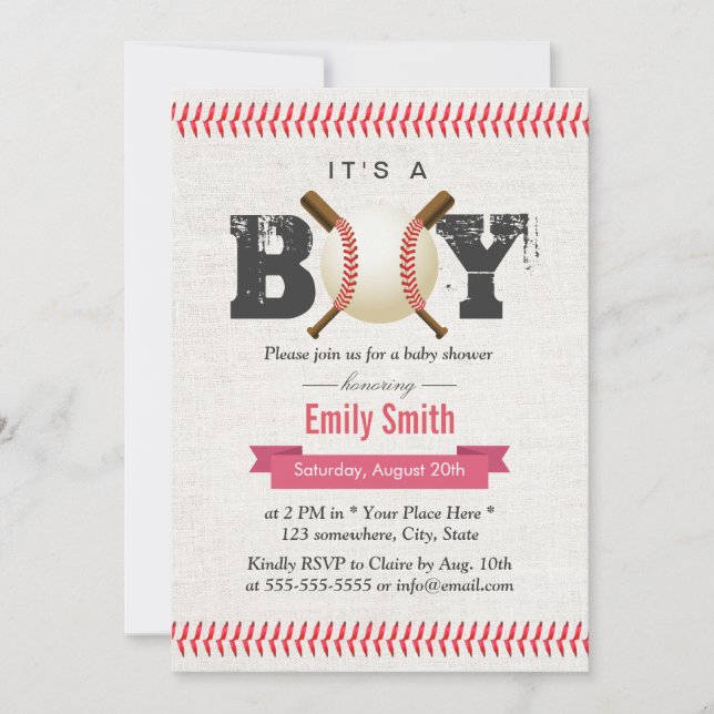 Invitation Baseball Stitching C'est un Baby shower de sport p (Devant)
