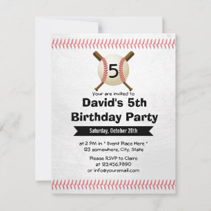 Invitation Baseball Theme Boy 5e fête d'anniversaire