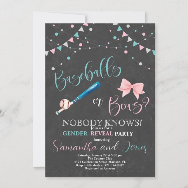 Invitation Baseballs ou Bows Genre Revevela Party (Devant)