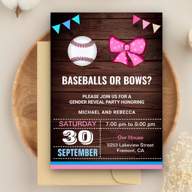 Invitation Baseballs ou Bows Genre Revevela Party (Créateur téléchargé)