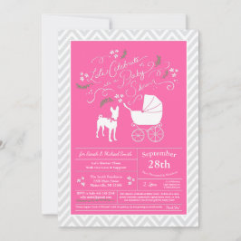 Invitation Basenji Chien Baby shower fille rose