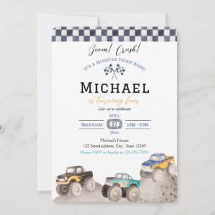 Invitation Bash de Monster Truck Boom Crash
