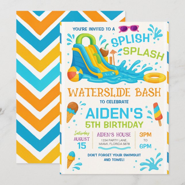 Invitation Bash Toboggan Aquatique, Toboggan Aquat (Devant / Derrière)