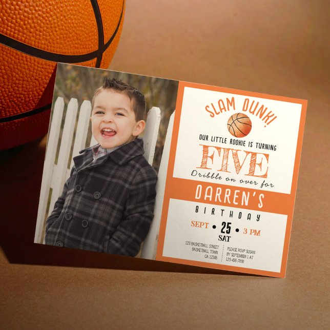 Invitation Basket-ball couleur mignonne photo Anniversaire (Créateur téléchargé)