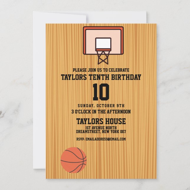 Invitation Basket-ball Court Sports Fête d'anniversaire perso (Devant)