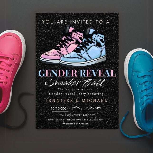 Invitation Basket Ball Genre Révéler Bleu ou Rose (Sneaker Ball Gender Reveal Blue or Pink Invitation)
