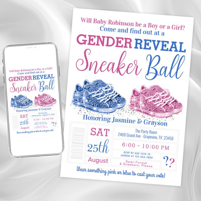 Invitation Basket Ball Genre Révéler Douche (Sneaker ball gender reveal shower invitation. Instant download and printed invitations available.)