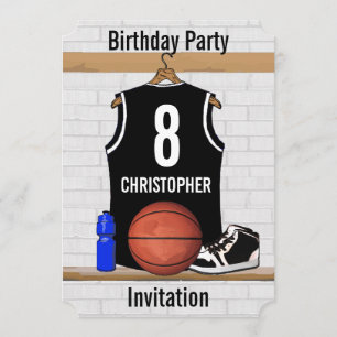 Invitation Basket-ball noir et blanc personnalisé Jersey