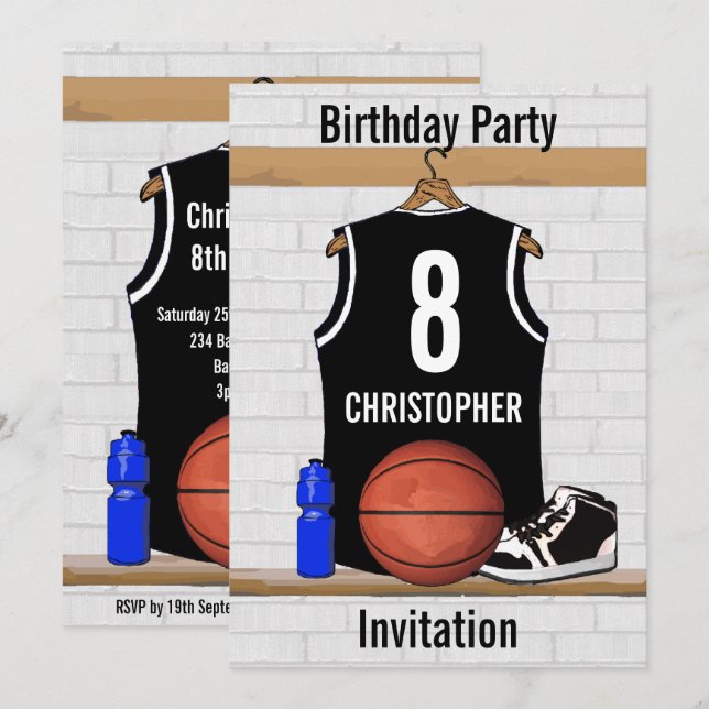 Invitation Basket-ball noir et blanc personnalisé Jersey (Devant / Derrière)