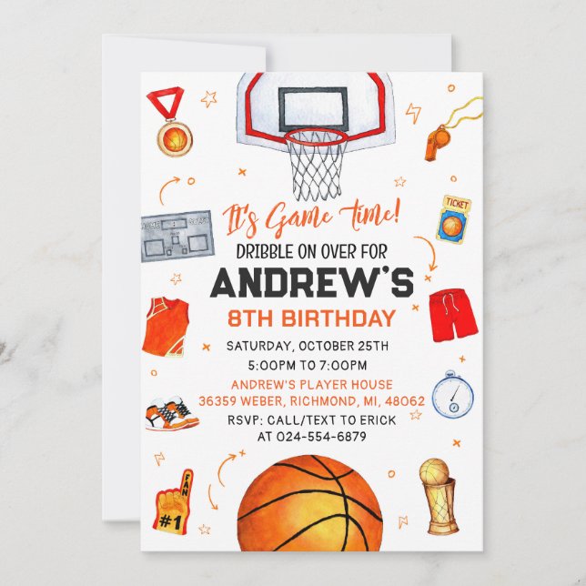 Invitation Basket-ball personnel Anniversaire avec photo (Devant)
