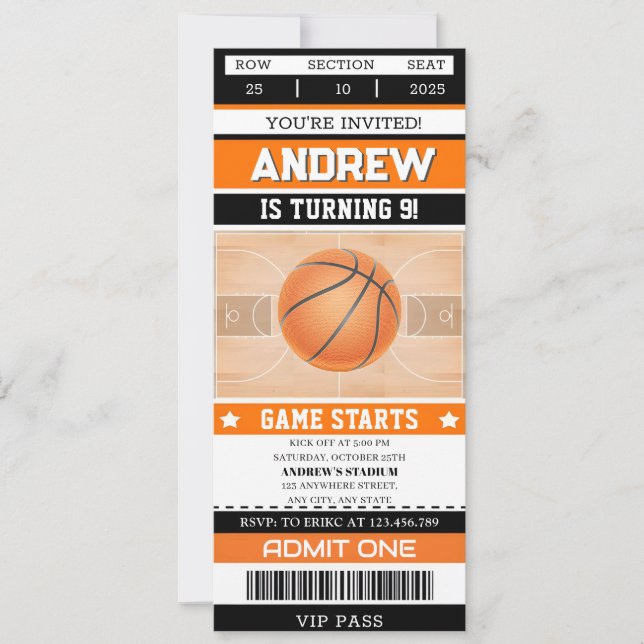 Invitation Basket-ball personnel Billet d'anniversaire n'impo (Devant)