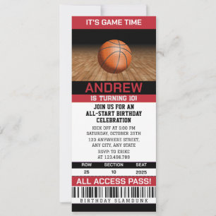 Invitation Basket-ball personnel haute volée cerceaux Anniver