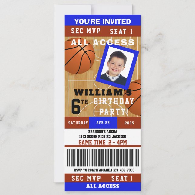 Invitation Basket-ball Photo Anniversaire Fête Billet Invitat (Devant)