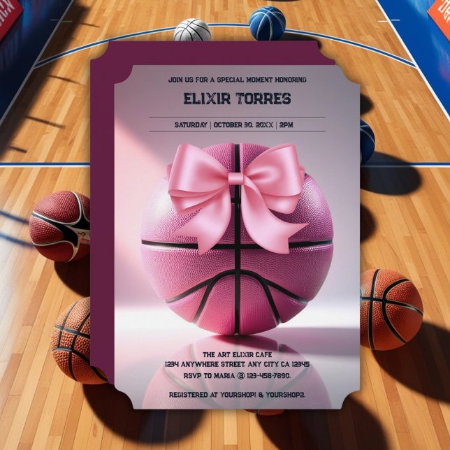 Invitation Basket-ball rose Baby shower de la balle de la bou (Créateur téléchargé)