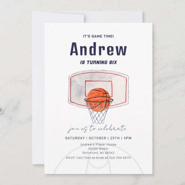 Invitation Basket-ball simple personnel Anniversaire avec pho (Devant)