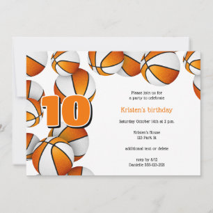 Invitation basket blanc orange filles fête d'anniversaire