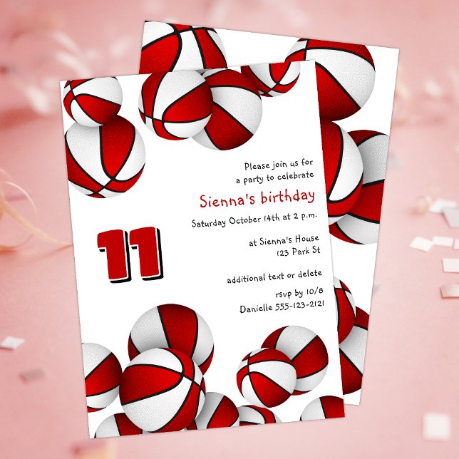 Invitation basket blanc rouge enfants sport (Créateur téléchargé)