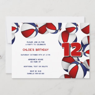 Invitation basket bleu rouge filles garçons fête d'anniversai