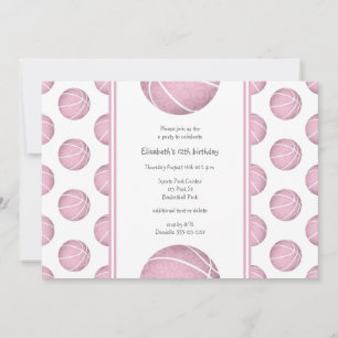 Invitation basket rose poussiéreux motif sport anniversaire