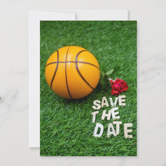 Invitation Basketball avec des roses rouges pour annoncer la  (Devant)