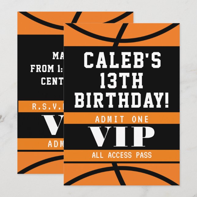 Invitation Basketball Black Orange fête d'anniversaire (Devant / Derrière)