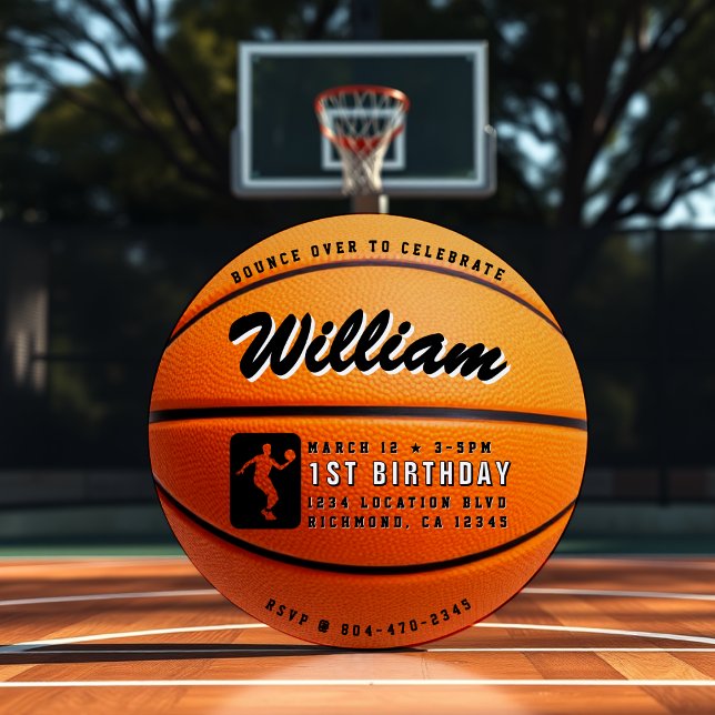 Invitation Basketball Bounce 1er anniversaire (Basketball Bounce 1st Birthday Party Invitation
)