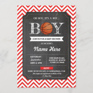 Invitation BasketBall Boy Baby shower Red Chalk Sports Invita