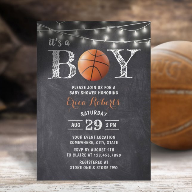 Invitation Basketball Boy Rustic Chalkboard Baby shower (Créateur téléchargé)
