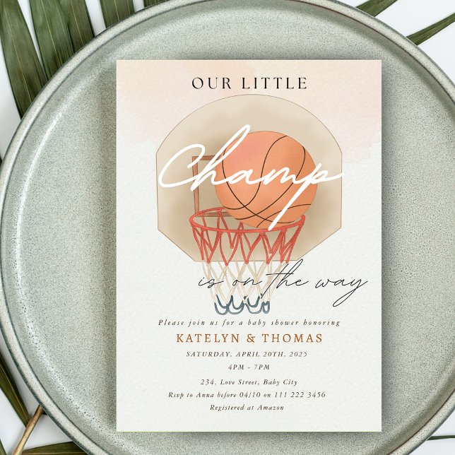 Invitation Basketball Boy Sports Baby shower Notre Petit Cham (Basketball Boy Sports Baby Shower Our Little Champ Invitation)