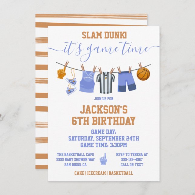 Invitation Basketball Clothesline fête d'anniversaire (Devant / Derrière)
