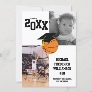 Invitation Basketball Graduation Sports Noir et Blanc