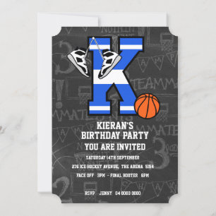 Invitation Basketball Lettré Initiale Personnalisé k