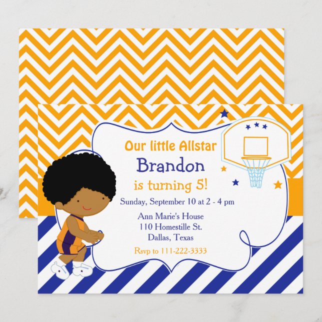 Invitation Basketball mignon African American Birthday Party (Devant / Derrière)