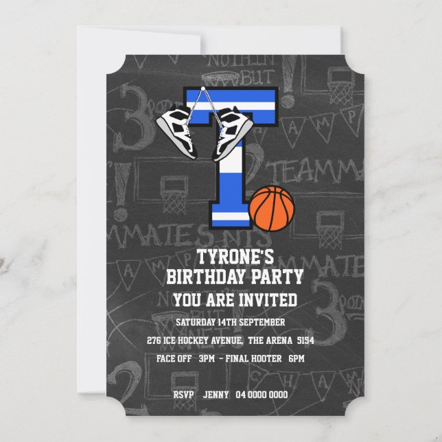 Invitation Basketball personnalisé avec lettre initiale T (Dos)