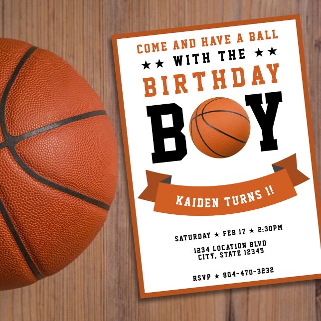 Invitation Basketball Sport Anniversaire Garçon 1er fête d'an (Basketball Sport Bday Boy 1st Birthday Party Invitation)