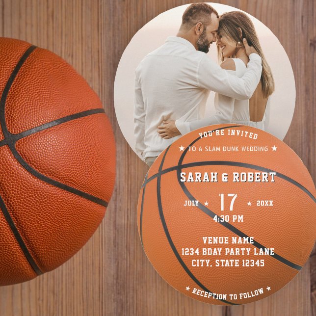 Invitation Basketball Sport Photo Orange Mariage (Basketball Sport Photo Orange Wedding Invitation)