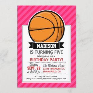 Invitation Basketball sur rayures roses, rayé