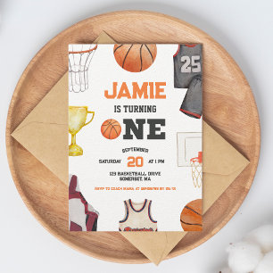 Invitation Basketball Watercolor Boys 1er anniversaire