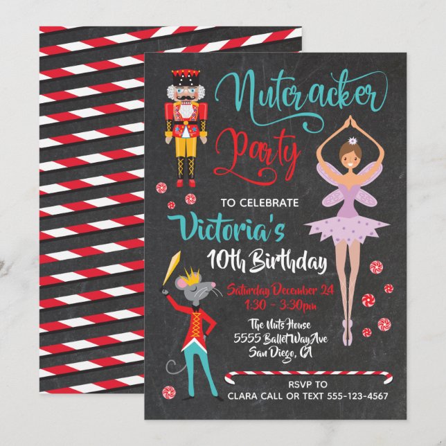 Invitation Basse-noisette Noël fête d'anniversaire (Devant / Derrière)