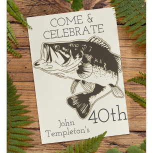 Invitation Basse Pêche Adulte Sports d'Anniversaire Homme en 