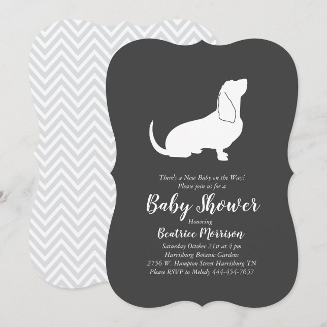 Invitation Basset Hound Chien Baby shower genre neutre (Devant / Derrière)
