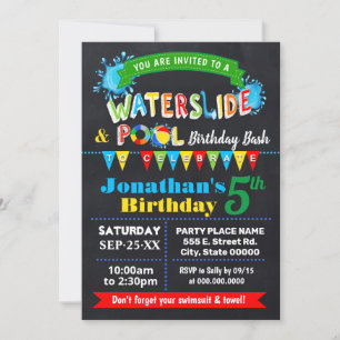 Invitation Bassin d'Anniversaire de la Piscine à toboggan Cha