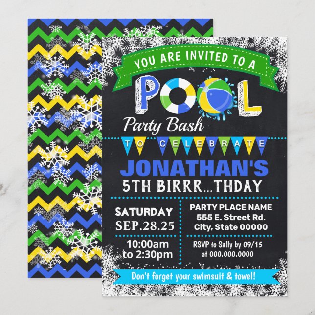 Invitation Bassin d'anniversaire de Winter Blue Pool (Devant / Derrière)