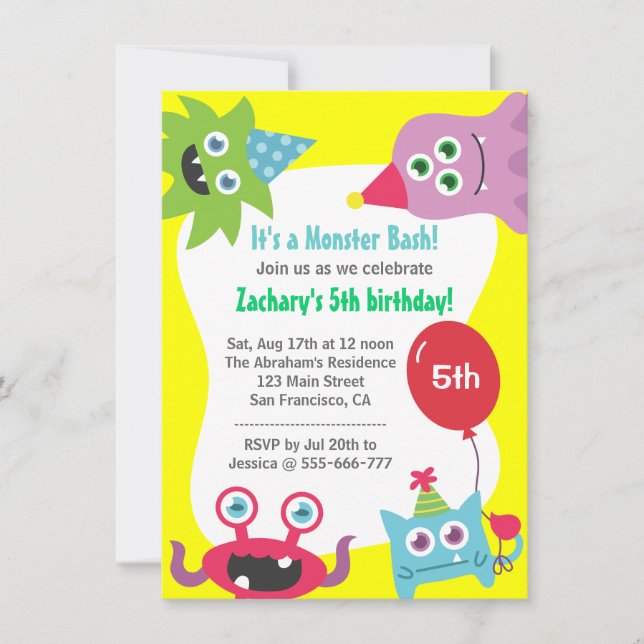 Invitation Bassin de fête d'anniversaire de Cube Little Monst (Devant)