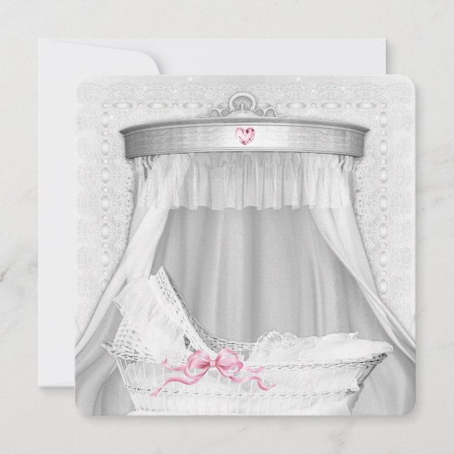 Invitation Bassinet blanc Bassinet bébé fille douche (Devant)