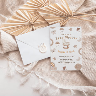 Invitation Bassinet Boho minimal Baby shower neutre entre les