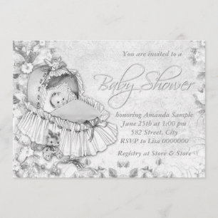 Invitation Bassinet Vintage Blanc Baby Shower