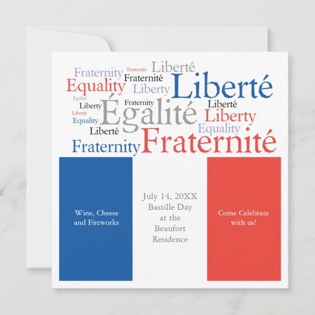 Invitation Bastille jour partie française de thème du 14 (Devant)