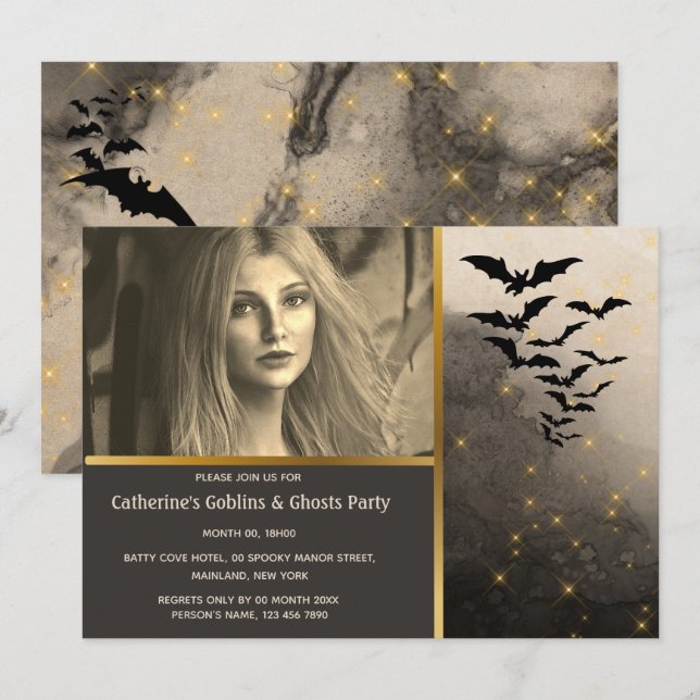 Invitation Bat colonie nuit ciel illuminations costume fête a (Devant / Derrière)