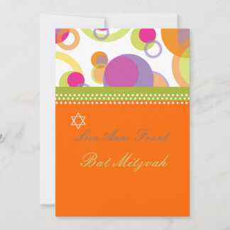 Invitation Bat Mitvah+Mod Bulles/orange/rose chaude